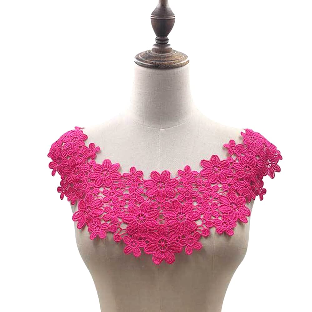 Duories Embroidered Flower Lace Collar Appliqué, Polyester Lace Trim, Rose, Wedding Occasion, Formal Wedding, Classic Style, Floral Pattern, 45cm x 26cm