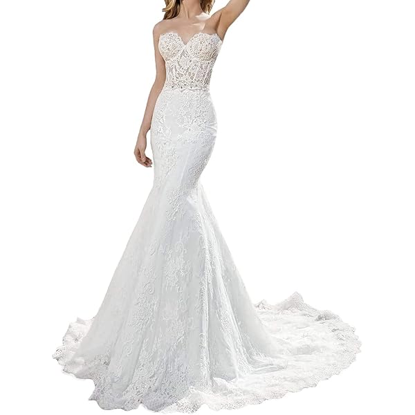 Holygift Women's Classic Beach Mermaid Wedding Dresses for Bride Lace  Appliques Backless Bridal Gowns Ivory US2 at Amazon Women's Clothing store