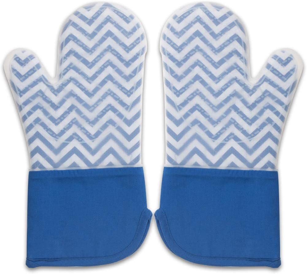 Amazon Com Joyhalo Silicone Oven Mitts Heat Resistant 500 Degrees Safe And Flexible Long Kitchen Mittens Cooking Baking For Women Blue Kitchen Dining