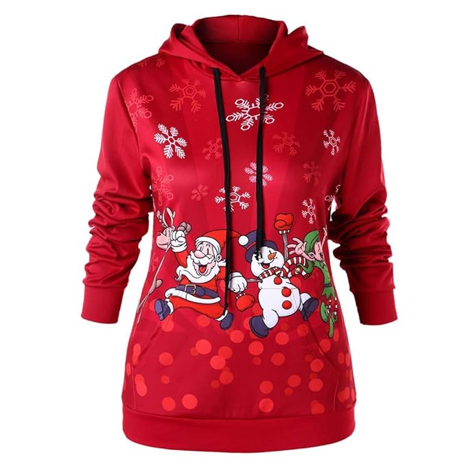 Amazon.com: Forthery Ugly Christmas Sweatshirt, Women Santa Claus Snowflake Hooded Sweater Coat 