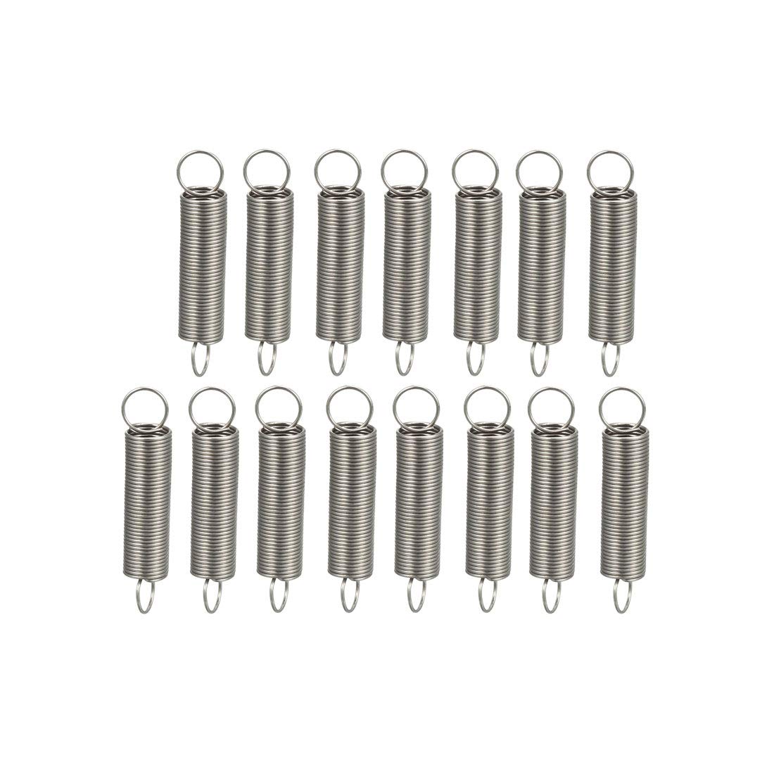sourcing map Extended Tension Spring Wire Diameter 0.016" , OD 0.2" , Free Length 0.98" Stainless Steel Small Dual Hook Tension Spring for Machinery Construction Industrial 15pcs