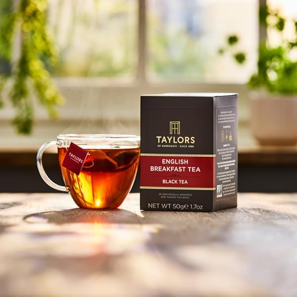 TAYLORS OF HARROGATE ENGLISH BREAKFAST, BLACK TEA, INDIVIDUALLY WRAPPED BAGS, 20 COUNT (PACK OF 6), RICH, BRIGHT & MALTY, CAFFEINATED, ENJOY HOT OR ICED, 120 TEABAGS