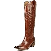 Meefit Embroidered Cowboy Boots for Women Knee High Cowgirl Western Boots,Square Snip Toe Country Boot Tall Shoes