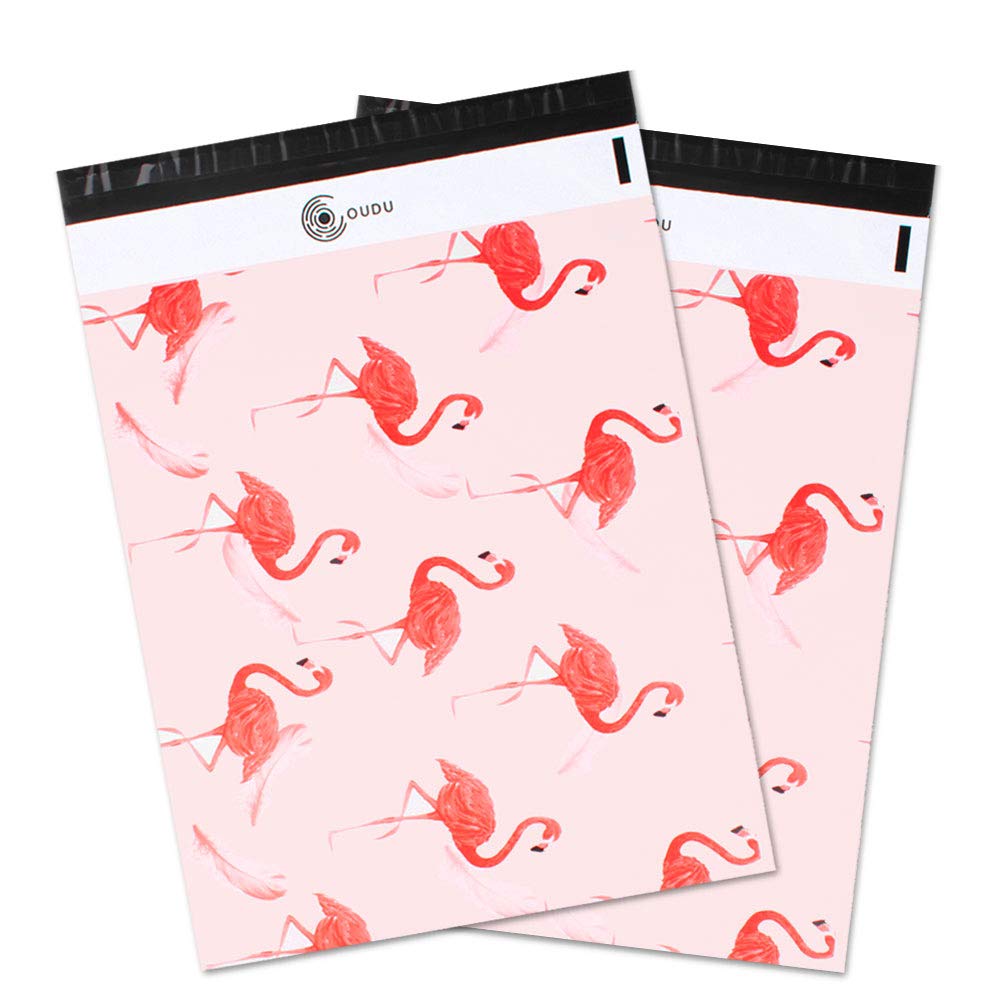 100 pcs Flamingo Plastic Mailing Mail Post Postage Bags, Wanxida Plastic Polythene Shipping Envelope Bags Sealed 10x14 inch-Pink