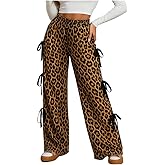 Dynvernal Leopard Print Wide Leg Pants Women Baggy Barrel Cheetah Sweatpants Casual Elastic Waist Loose Straight Streetwear