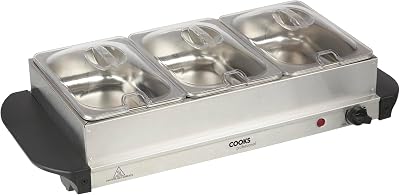 Cooks Professional 3-Section Buffet Warmer 4.5L with Hotplate 200W