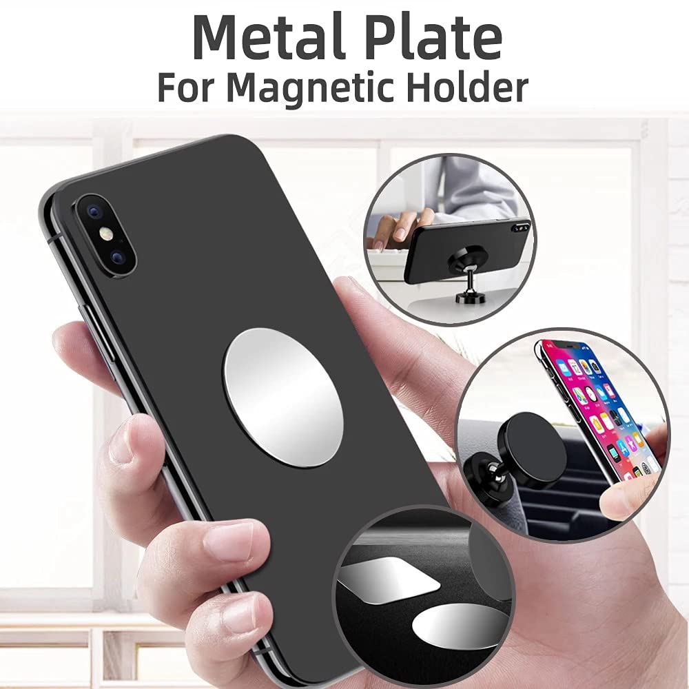 Phone Metal Plates for Magnetic Car Mount, Wall, Phone Holder. Replacement Set of 16 Silver Round Iron Discs Without Holes. 3M Adhesive Thin Steel Cell Phone Case Back Magnet Stickers 16 Pack.