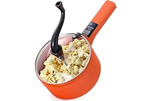 CORNRUSH Multifunctional Electric Hot Pot Cooker, Upgraded Non-Stick Stainless Steel 1L Mini Portable Lazy Pot Ramen Popcorn Maker for Steak Egg Soup Camping Travel with Long Handle Power Adjustment Orange