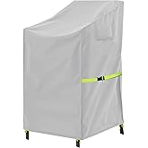 Stackable Patio Chair Cover - 600D High Back Outdoor Chair Cover Waterproof & Heavy Duty, 1 Pack Lawn Furniture Stacking Seat Cover for 4-6 Outdoor Stackable Dining Chairs - 28 x 36 x 47 Inch
