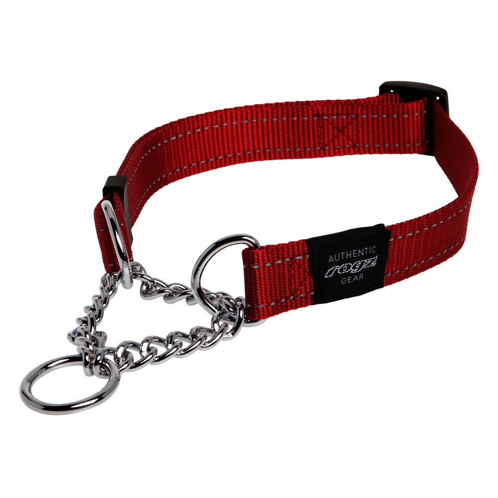 Rogz Utility Medium 5/8-Inch Reflective Snake Obedience Half-Check Dog Collar, Red — image 1
