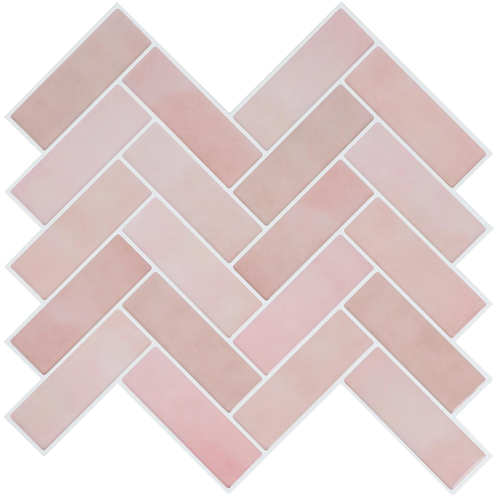 Photo 1 of 10-Sheet Herringbone Peel and Stick Backsplash,Self Adhesive Stick on Wall Tile with Thin and Lightweight Design,Dusty Pink Chevron Subway Tiles for Kitchen and Bathroom (12"x12")