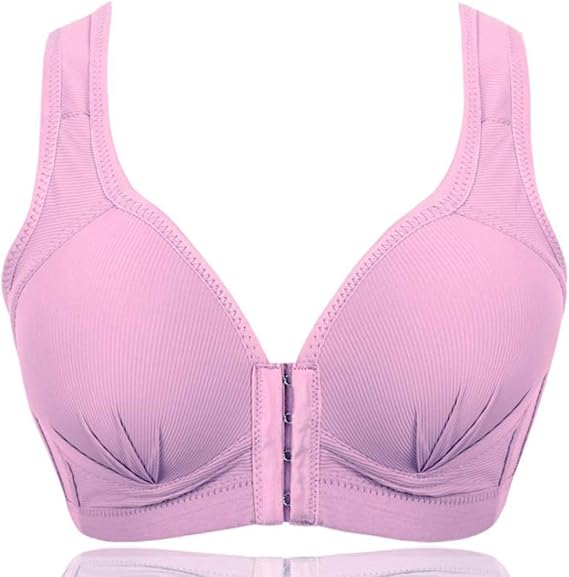 QPZM Ladies Wireless Soft Padded Front Button Push Bra, High Impact