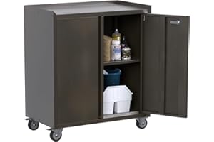 REEMOON Metal Garage Storage Cabinet with Wheels, Tool Storage Cabinets with Shelf and 2 Lockable Doors, Required Assembly,Retro Color