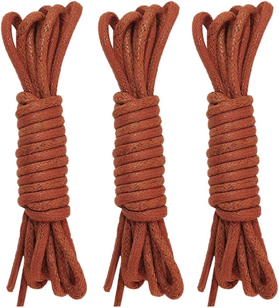 3 Pairs Brown Waxed Shoe Laces, 80cm Length 2.5mm Wide Round Dress Boots Leather Shoe Laces