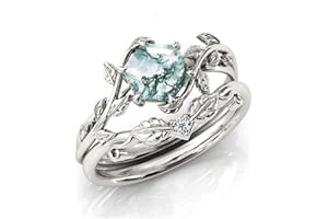 Seiyang Natural Moss Agate Ring 925 Sterling Silver Moss Agate Engagement Ring Set Promise Wedding Ring Jewelry Gift for Women