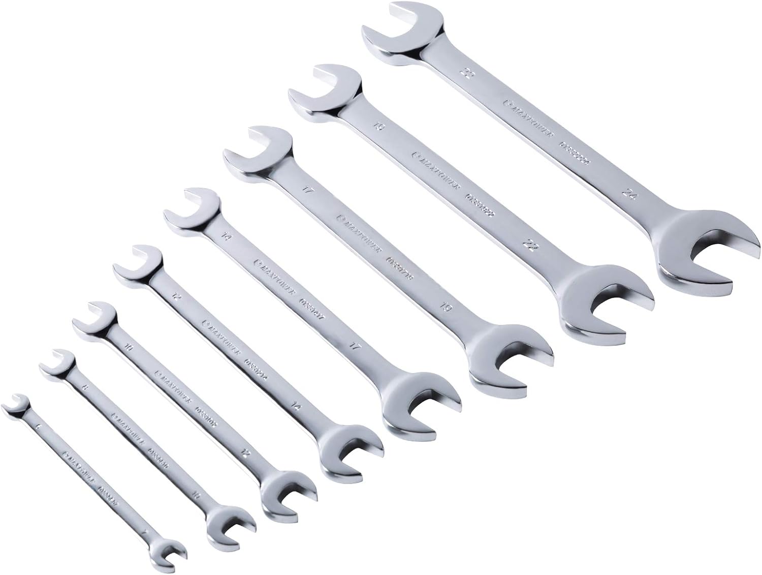 Amazon Com Maxpower 8pcs Double Open End Wrench Set Industrial Grade Spanners With Chrome Plating Made With Forged And Heat Treated Cr V Steel Include Roll Up Storage Pouch Metric Up To 24mm Mirror Finish Home Improvement