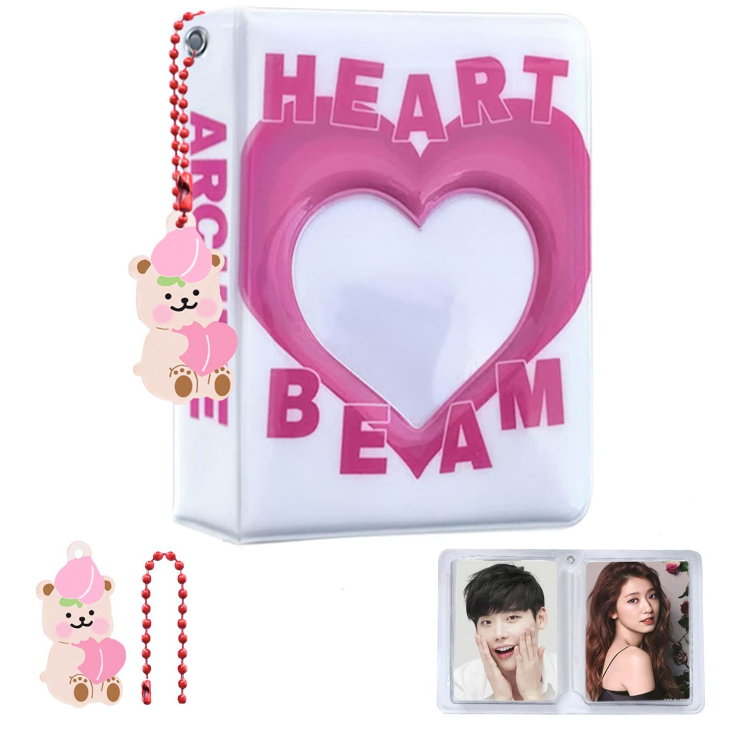 Kpop Photocard Binder, 3 Inch Photocard Holder Mini Photo Album, Love Heart Hollow Kpop Binder Collector Book, 40 Pockets Photo Card Holder Album with Lovely Pendant