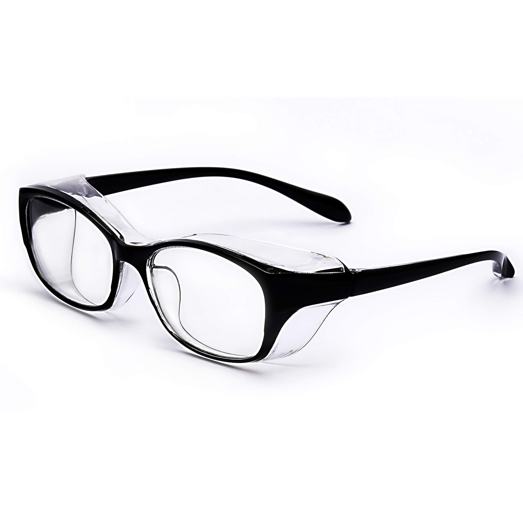 ZUVGEES Anti-Fog Safety Glasses for Men and Women with Blue Light Blocking Lens and Permanent Side Shields,Wrap-Around Goggles UV Protection-Look Like Regular Glasses (Black)