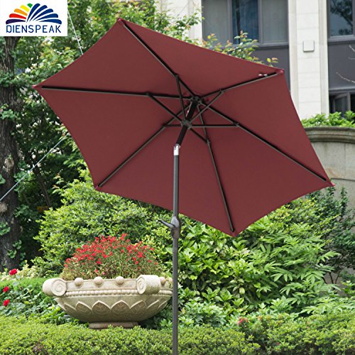 Dienspeak Updated Version 7.5 ft. Round Outdoor Market Patio Umbrella with Push Button Tilt and Crank Lift (Red(w/cover))