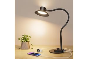 Desk Lamp,Eye-Caring Dimmable Bedside lamp with Dual USB Charging Port, 5 Light Modes & Stepless Dimming, 1400LM Desk Light w