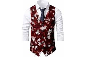 Christmas Vest Men Xmas Print Formal Waistcoat Sleeveless Business Blazer Winter Ugly Style Holiday Suit Vest
