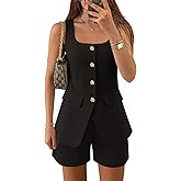 ZESICA Womens Summer 2 Piece Short Sets 2026 Suit Vest Tops Matching Set Business Casual Dressy Outfits