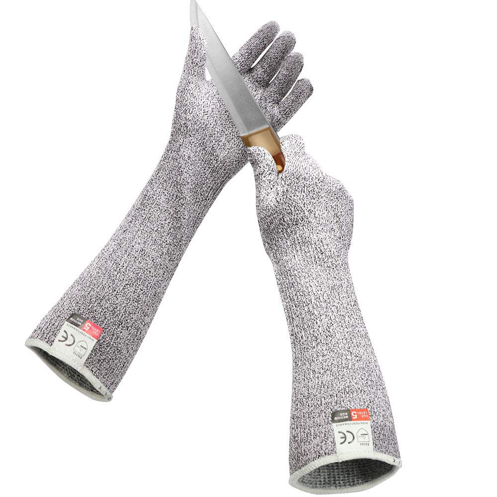 GRSTREE Work Gloves, Cut Resistant Gloves with Long Sleeves, level 5 Anti Cut Glove, Safe Food Grade, Hand Wrist Forearm Protectors, for Gardening/Kitchen/Heavy Duty, Medium