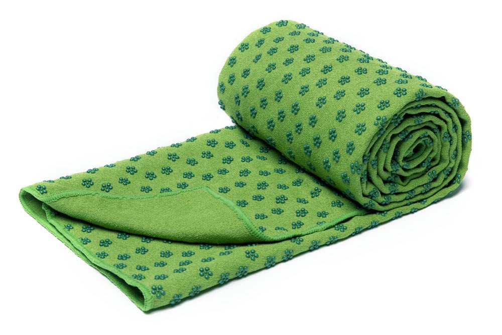 voidbiov Quick Dry Non Slip Yoga Mat Towels With Mesh Carrying Bag, Extra Long, Dot Grip Bikram Yoga Mat Towel Green