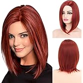 Sabosi Short Auburn Red Bob Wig with Bangs, Cosplay Wig Easy to Wear, Straight Bob Wig for White Women, Synthetic Wig for Everyday, Party and Halloween