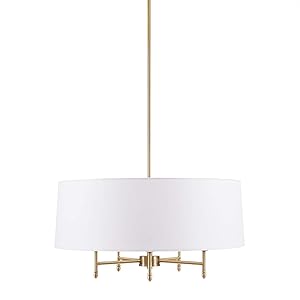 Madison Park Signature MPS150-0067 Presidio 5 Modern Chandeliers-Metal, White Fabric Shade Pendant Ligthing Lamp Ceiling Dining Lighting Fixtures Hanging, Gold