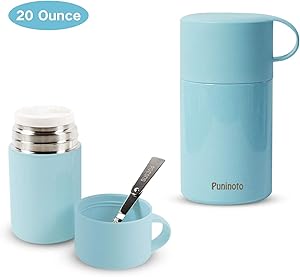 Insulated Lunch Container Hot Food Jar 20 oz Stainless Steel Vacuum Thermoses Leak Proof Lunch Box for Kids Adult with Spoon Leak Proof Hot Cold Food for School Office Picnic Travel Outdoors(Blue)