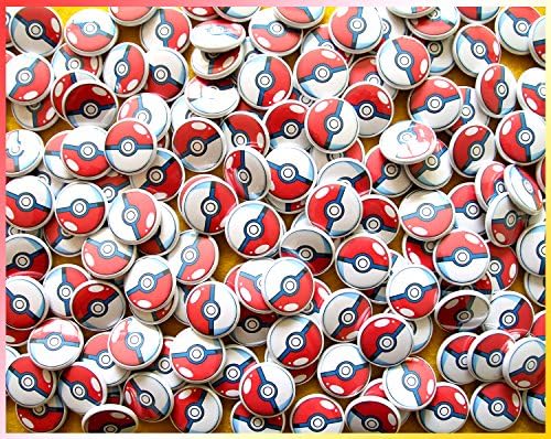 30 Poké Balls Pins. 1" Bulk Mini Pinback Buttons. Great for Pokémon Party Favors or Anime Loot Bags. (BV007d)