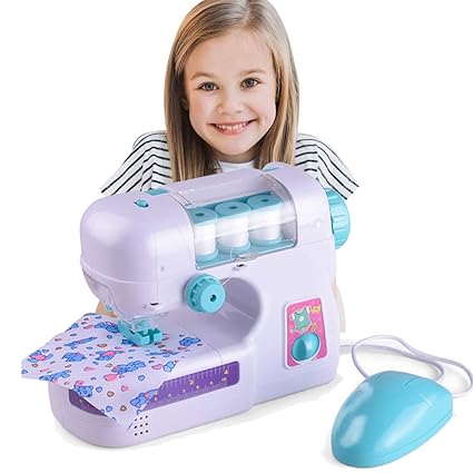 Coxeer Mini Electric Crafting Machine Sewing Machine Pretend Play Toy for Kids
