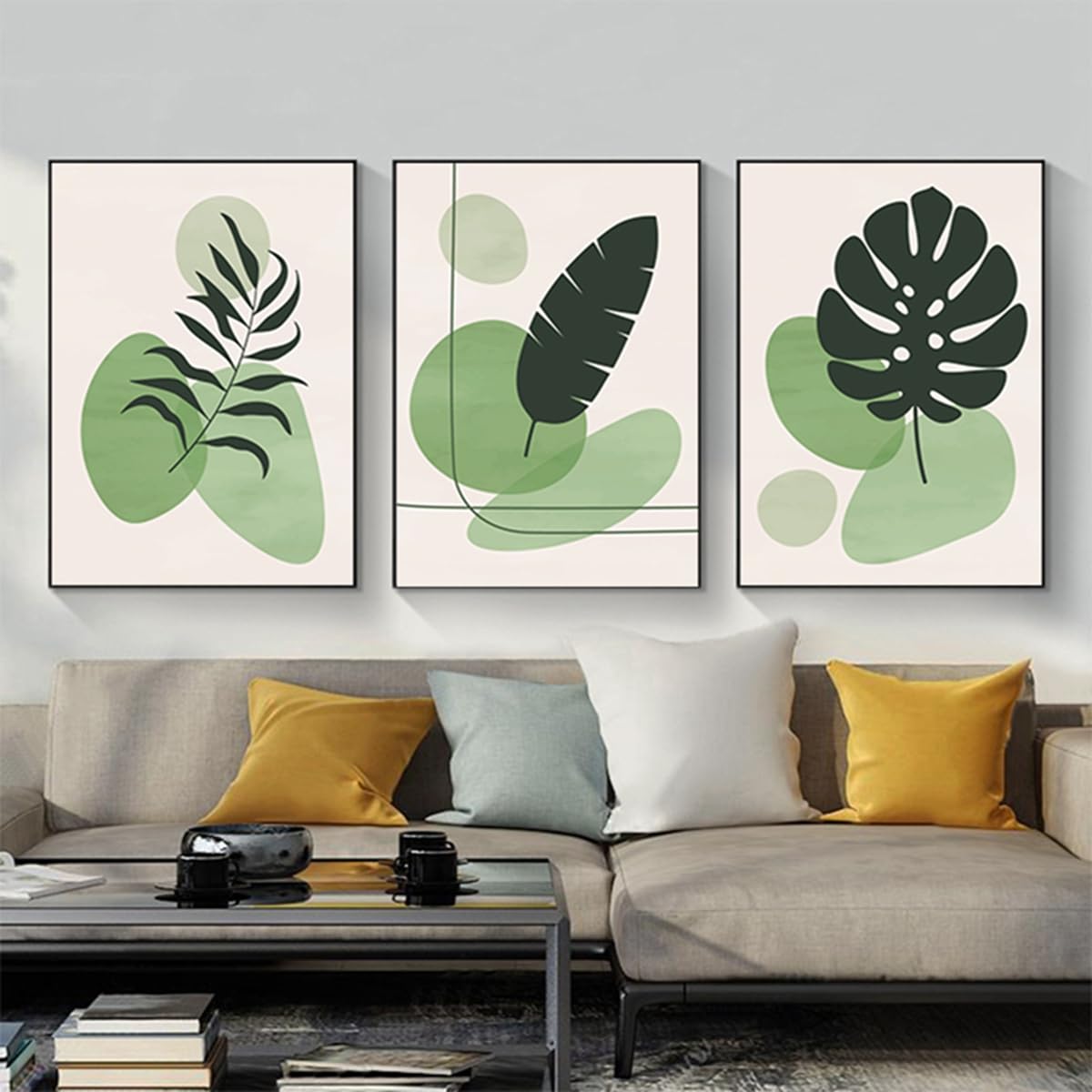PYNVDD Set of 3 Posters Abstract Botanical Leaf Print Posters, Modern Abstract Bohemian Posters, Without Frame (Picture 09.60 x 90 cm x 3 Pieces)