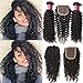 ALI JULIA 3 Bundles Brazilian Virgin Curly Hair Weft with 1pc 4 * 4 Lace Closure Free Part 7A Grade 100% Unprocessed Human Hair Extensions Natural Color(12 14 16 +12 inch closure)