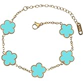 KINFERTE 18K Gold Plated Double Sided Clover Bracelet for Women - Lucky Flower Link Bracelets Trendy Jewelry Gifts for Women,Wife, Girlfriend, Mom, Sister, Bestie, Grandma