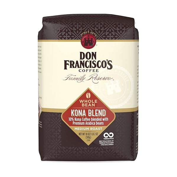 DON FRANCISCO’S KONA BLEND WHOLE BEAN COFFEE, MEDIUM ROAST – 100% ARABICA COFFEE, 18 OZ BAG
