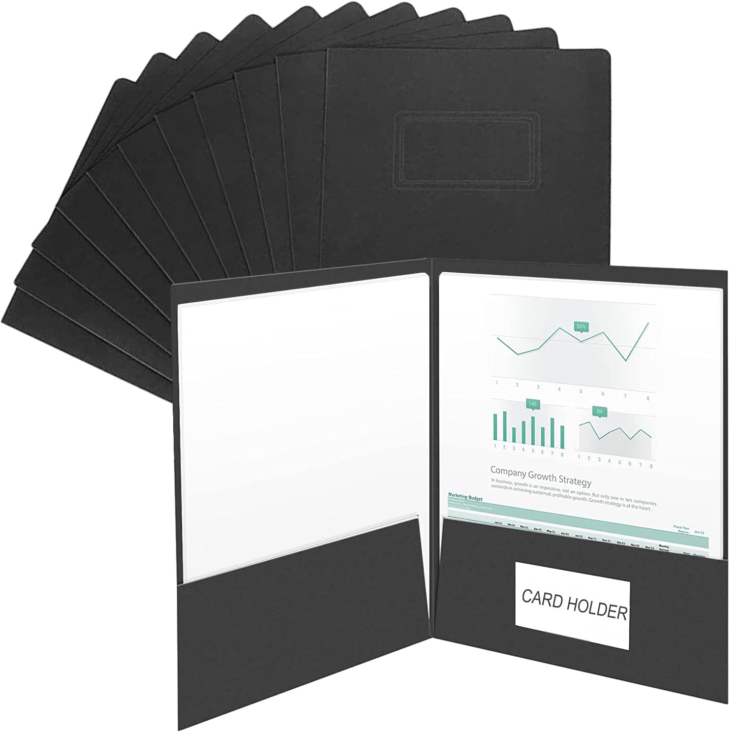 10pcs Easy-Access A4 Paper Folder with 2 Pockets Report File Presentation Project Folders with Card Holder Document Portfolios File Jackets Paperwork Organizer Pockets Folder for Office School Home