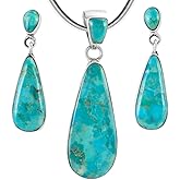 Matching Turquoise Pendant & Earrings Set 925 Sterling Silver (Pendant, Earrings, Stainless Necklace 20")
