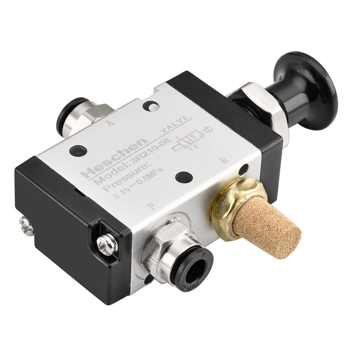 Heschen Pneumatic Air Valve, 3R210-08, 3 Way 2 Position, PT1/4 Port, Air Hand Manual Control with Fittings and Muffler