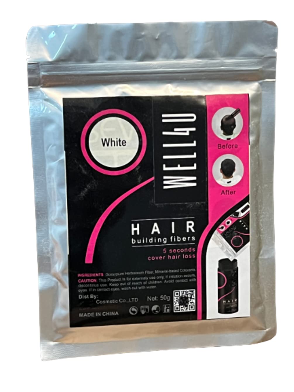 WELL4U Micro hair fibres, hair filler, hair filler, hair scattered hair, hair powder, hair thickening, hair from the tin, etc. (50 g, white)