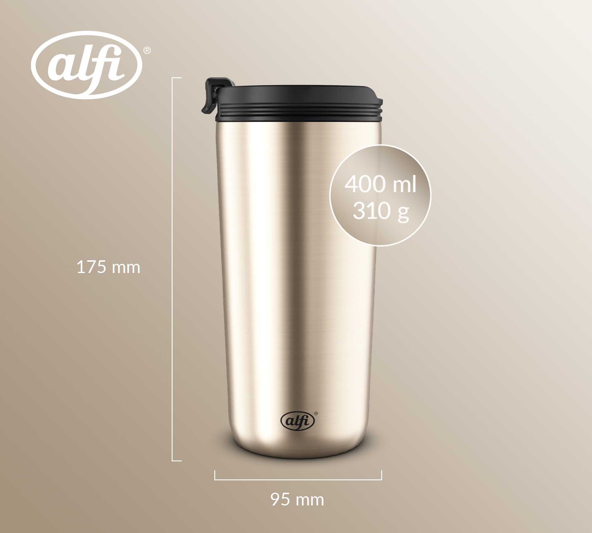 alfi ISO COFFEE MUG, gold champagner, Isolier-Trinkbecher 0,40 l, Kaffeebecher to go, spülmaschinenfest, BPA-frei, hält 4h heiß und 8h kalt, Becher für unterwegs 6