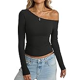 Eachyes Womens Off Shoulder Tops Tight Long Sleeve Shirts Sexy Top Y2K Slim Fit Going Out Fall Fashion Clothes 2026