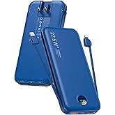 citicr Portable Charger Power Bank, 12000mAh 22.5W USB C Fast Charging with Built-in Cables & Wall Plug, 5-in-1 External Battery Pack with LED Display, Perfect Backup for iPhone, iPad, Samsung Navy