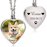Custom Ashes Necklace Pet Memorial Gift with Photo Text,Personalized Dog/Cat Cremation Jewelry Keepsake.Double-sided customized heart-shaped pendant urn necklaces for dog cat lover Women and Men