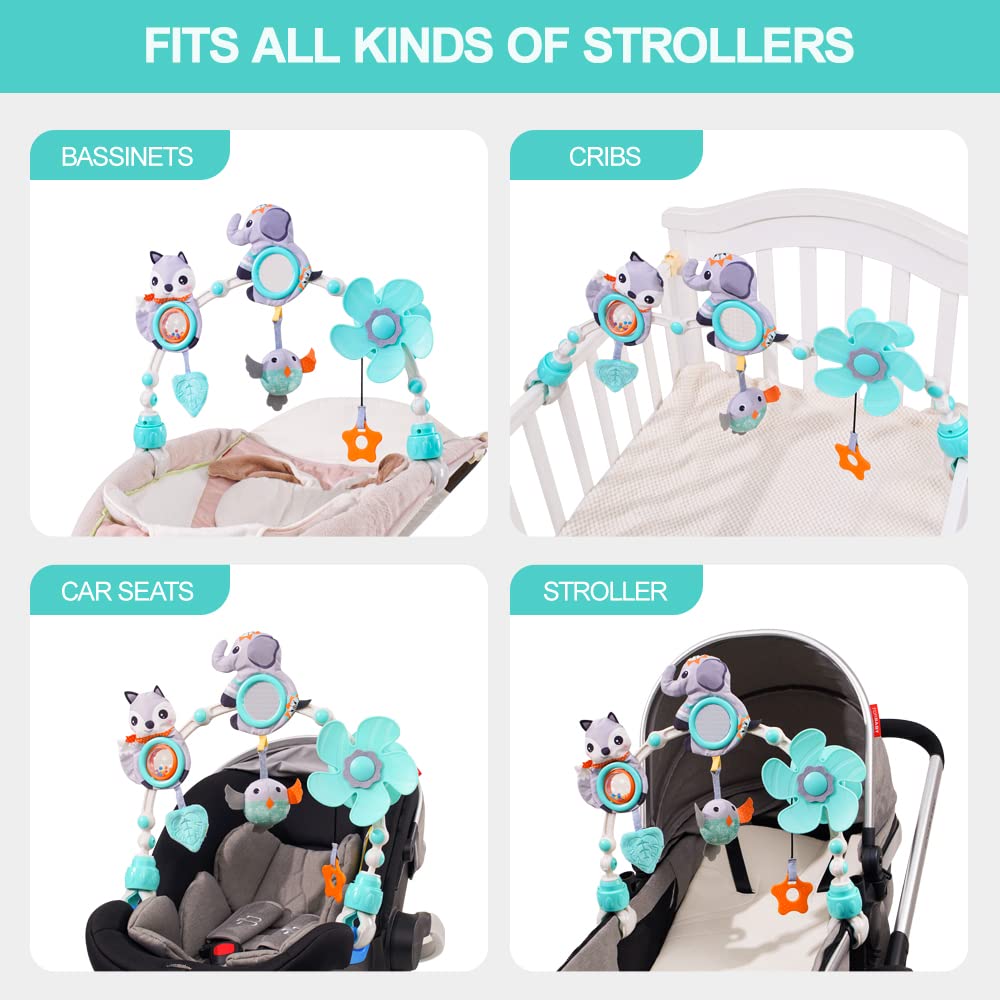 Koty Baby Stroller Arch Toys,Baby Crib Mobile Musical Toys, CarSeat for Bouncer, Newborns Sensory Activity Arch, Adjustable Travel Toy for Bouncers, Car Seat & Pram Toy 0-24 Months (Elephant)