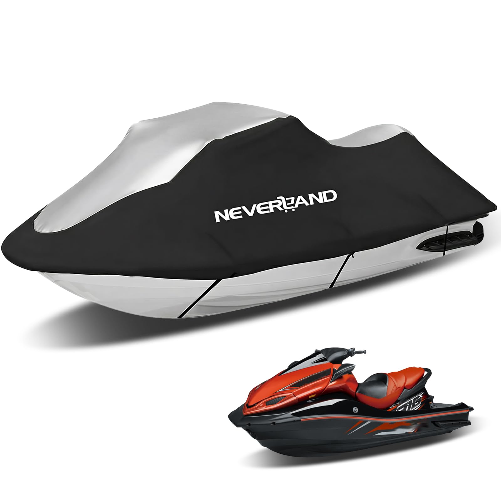 NEVERLAND Trailerable Jet Ski Cover 3 Seats Heavy Duty Waterproof 420D with 2 Air Vent Marine Grade UV Resistant Fits Yamaha Sea-Doo Kawasaki up to 135"