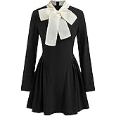 CIDER Long Sleeve Bow Knotted Elegant Dress Women's A-Line Casual Dresses with Pockets