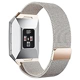 hooroor Fitbit Ionic Bands, Fully Magnetic Closure Clasp Mesh Loop Milanese Stainless Steel Ionic Band for Fitbit Ionic Smartwatch (Champagne Small)