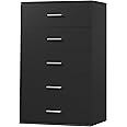 TTVIEW Tall Black Dresser, 5 Drawer Dressers with Large Capacity, Tall Dresser with Metal Handles, Chest of Drawers Cabinet W